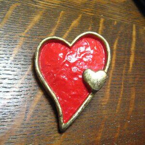 Double Heart Red & Gold Hand Painted Lapel Pin
